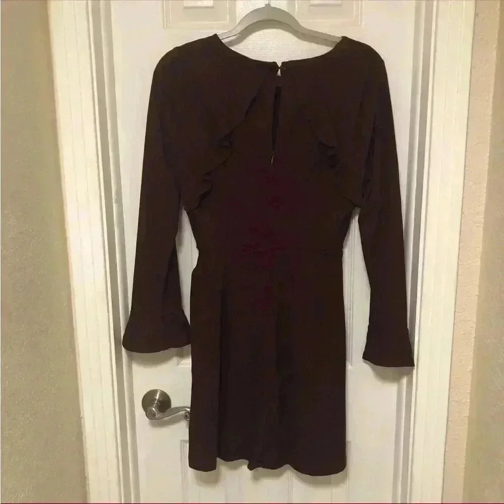 Deep Burgundy Ruffled Bell Sleeve Sheath Dress